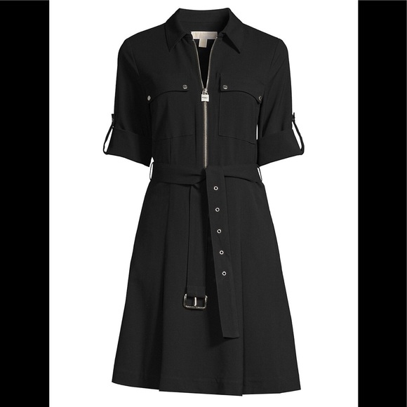 MICHAEL Michael Kors Dresses & Skirts - Michael Kors Zip-Front Black Utility Belted Shirt Dress - Size XL